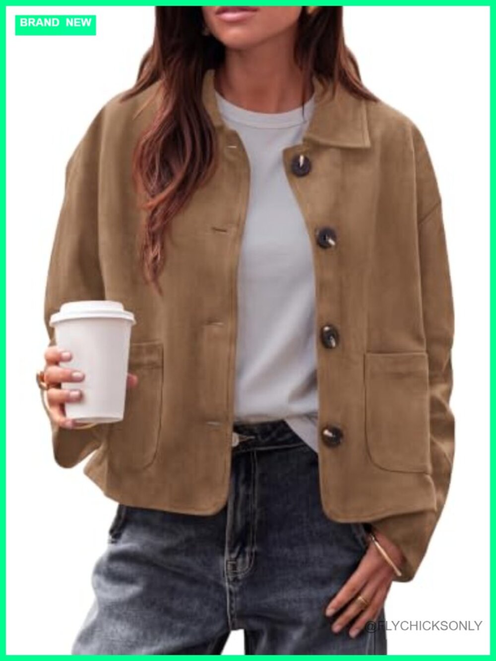 Faux Suede Cropped Jacket Women Button Front Casual Fall Coat